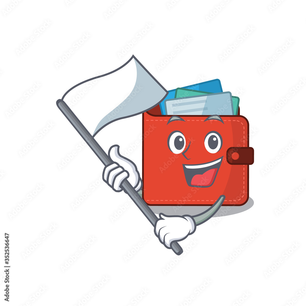 A heroic card wallet mascot character design with white flag A heroic card wallet mascot character design with white flag
