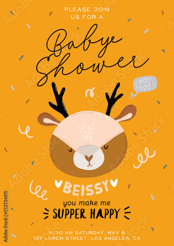 Cute kids scandinavian characters set including trendy quotes and cool animal decorative hand drawn elements. Cartoon doodle  illustration for baby shower, nursery room decor, children design. Vector.