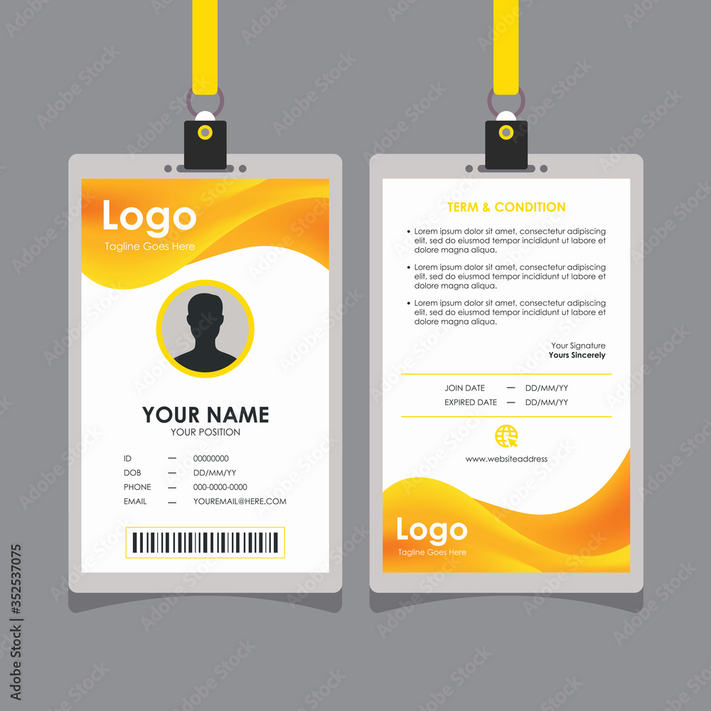 Abstract Fresh Flowing Yellow Wave Id Card Design, Professional Identity Card Template Vector for Employee and Others Abstract Fresh Flowing Yellow Wave Id Card Design, Professional Identity Card Template Vector for Employee and Others