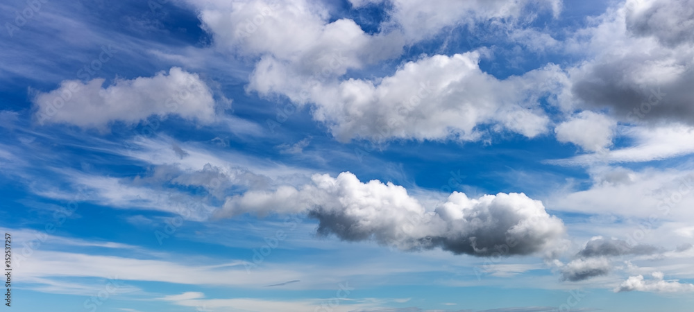 Sky with dramatic black and white clouds. Scenic panorama sky background with copy space. Sky with dramatic black and white clouds. Scenic panorama sky background with copy space.