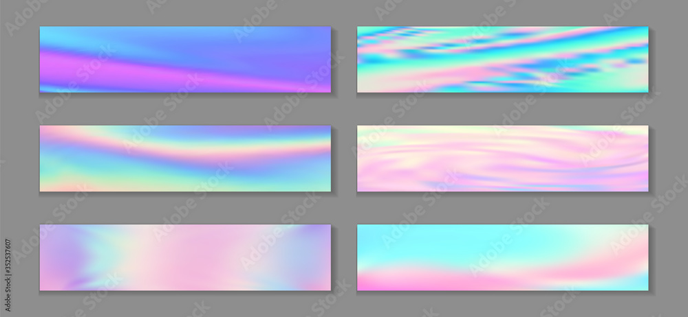 Fototapeta premium Hologram magic banner horizontal fluid gradient princess backgrounds vector collection. Pearlecent 