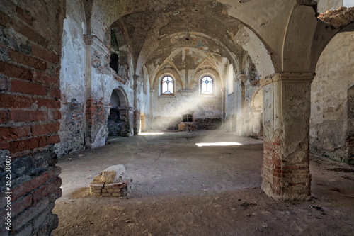 inside of an old decayed church