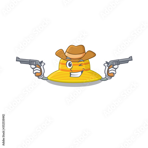 Cartoon character cowboy of summer hat with guns