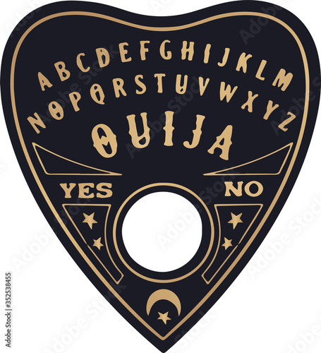 Ouija planchette with eye of providence line art, vector illustration isolated on white. Sketch style hand drawn. Element for halloween or pagan witchcraft theme. photo