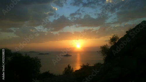 Beautiful sunset over the sea in Croatia.