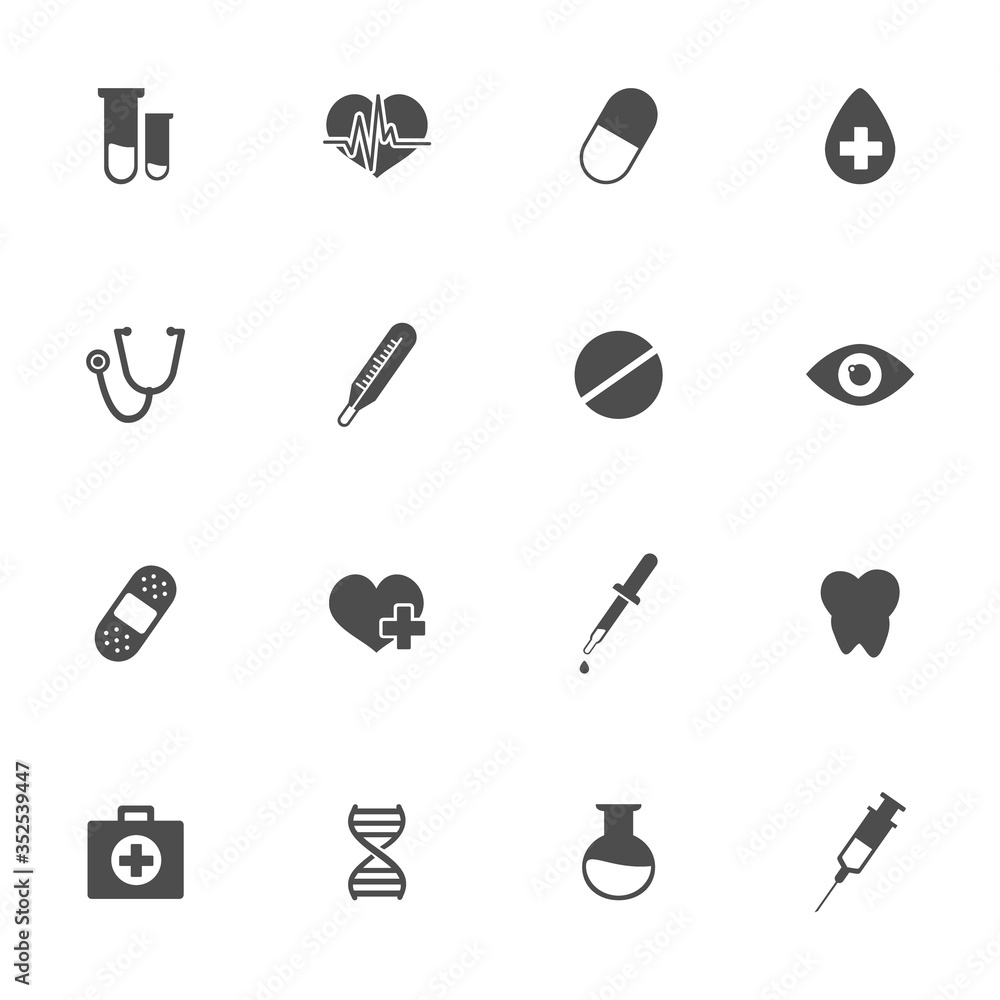 Fototapeta premium Medicine flat icons in gray