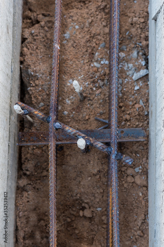 Armature in the formwork for the foundation. Building construction
