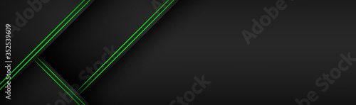 Black and green material perforated vector header. Design banner with polygonal grid and blank space for your logo