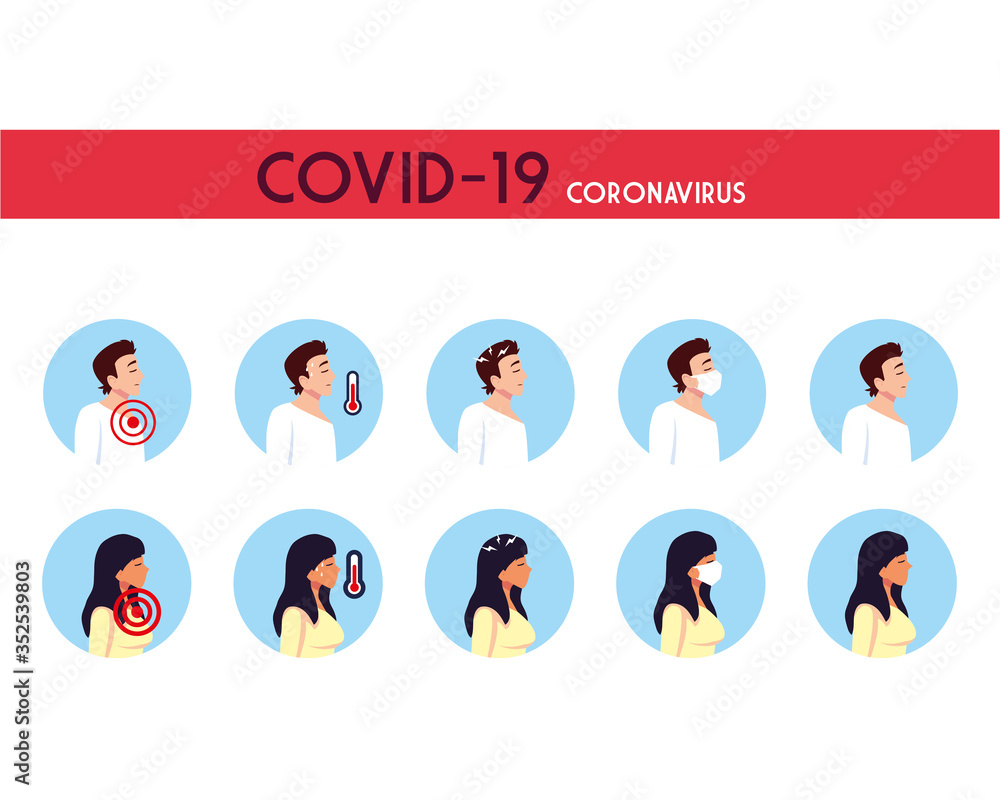 Man and woman with Covid 19 virus symptoms vector design Man and woman with Covid 19 virus symptoms vector design