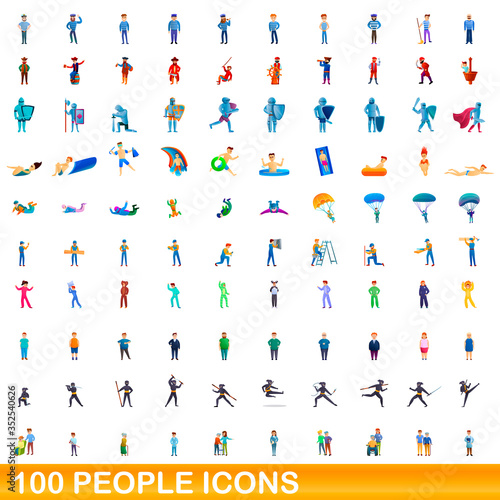 100 people icons set. Cartoon illustration of 100 people icons vector set isolated on white background