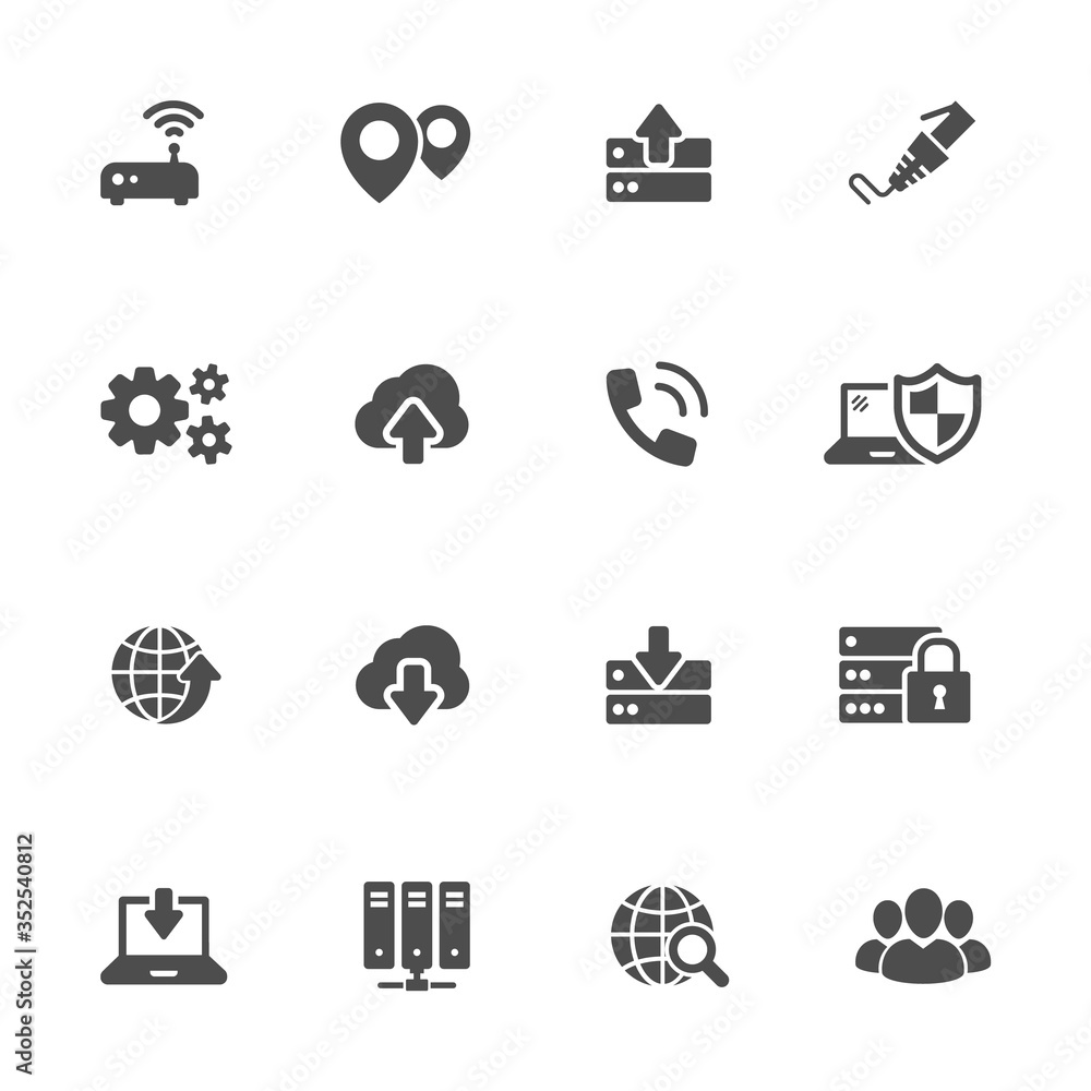 Cloud computing, data transfer of Internet technologies flat icons in gray Cloud computing, data transfer of Internet technologies flat icons in gray