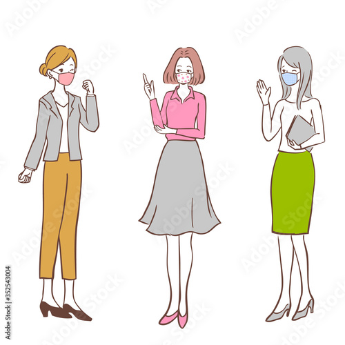 手作りマスクをしている社会人女性　ビジネス　イラスト