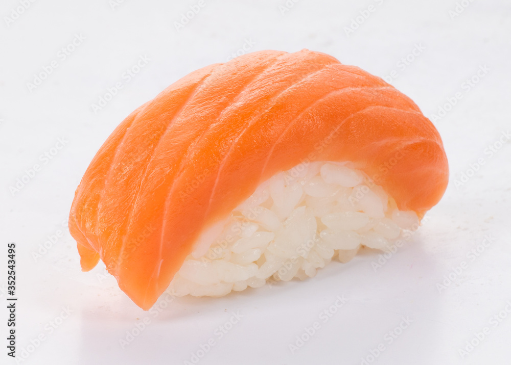 Tasty fresh sushi isolated on white background. Japanese cousine, asian food. Seafood, fish, rice Tasty fresh sushi isolated on white background. Japanese cousine, asian food. Seafood, fish, rice