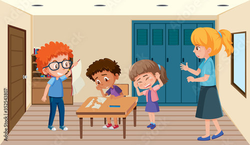 Scene with kid bullying their friend in classroom