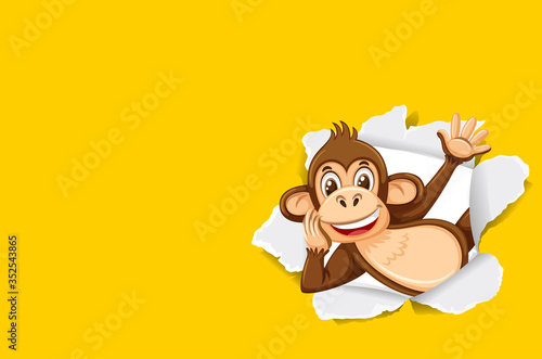 Background template design with wild monkey on yellow paper