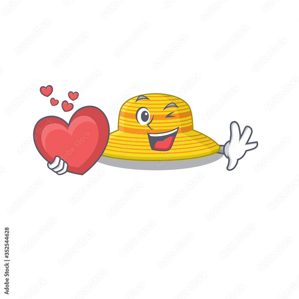 Fototapeta premium A sweet summer hat cartoon character style holding a big heart
