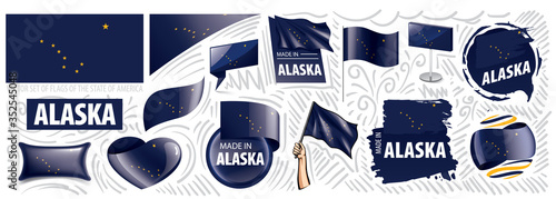 Vector set of flags of the American state of Alaska in different designs