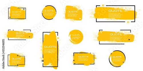Quote box frame, big set. Quote box icon. Texting quote boxes. Blank Grunge brush background. Vector illustration 