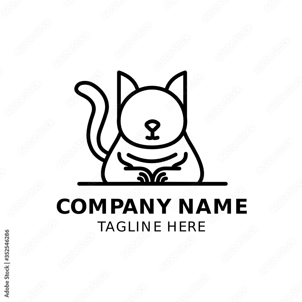 Animal Cat monoline out line simple flat minimalist logo design