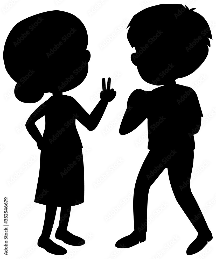 Silhouette man and woman together on white background