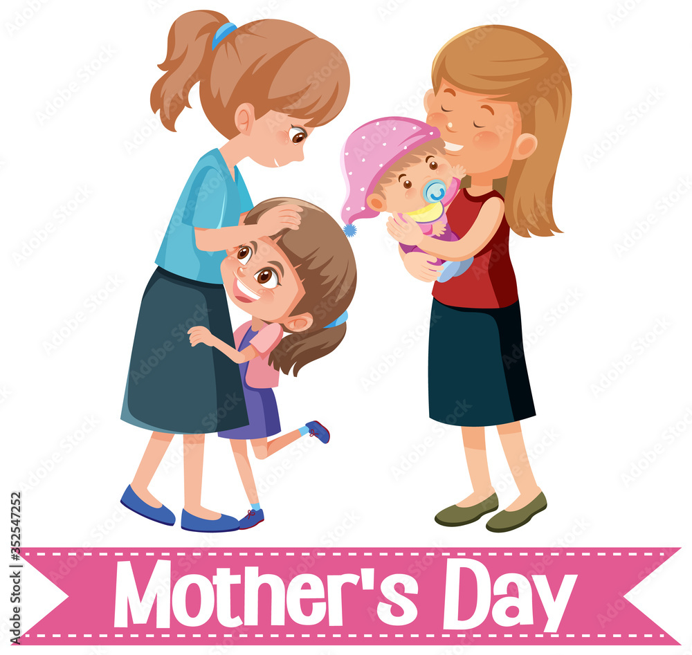 Template design for happy mother's day with mothers and kids Template design for happy mother's day with mothers and kids