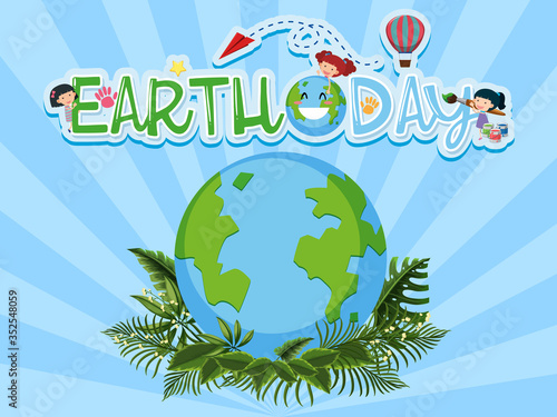 Poster design for happy earth day with plants on earth