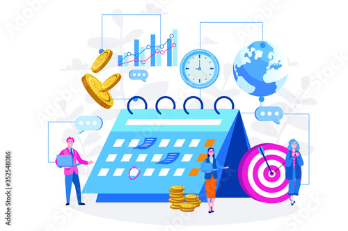 Time management, online schedule in the tablet. Vector illustration for web banner, infographics, mobile. 