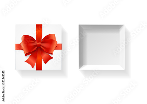 Realistic Detailed 3d White Present Box. Vector