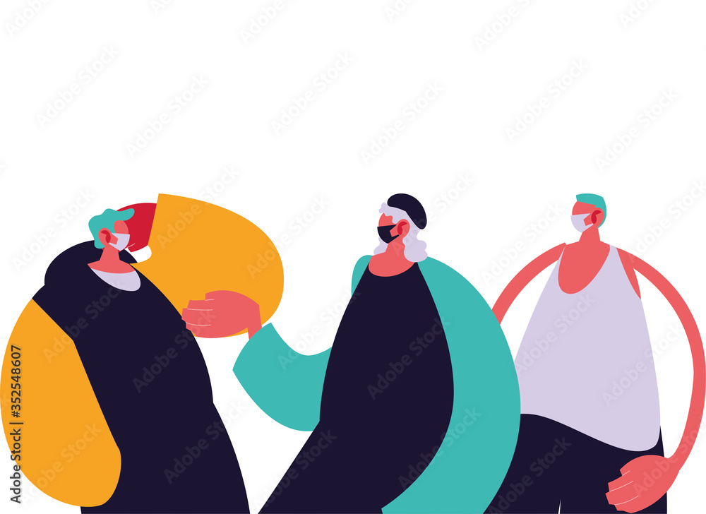 Obraz premium Urban men cartoons with masks and casual cloth vector design