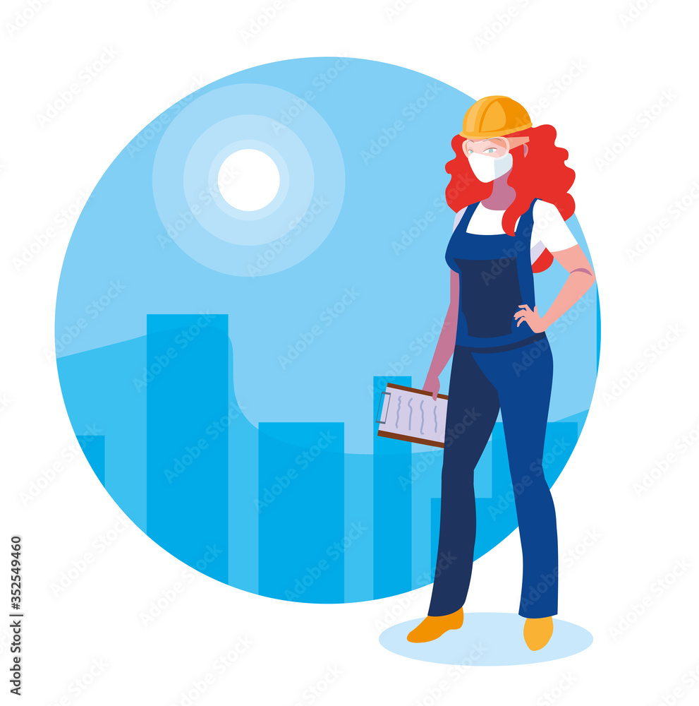 Builder woman with mask and helmet vector design Builder woman with mask and helmet vector design