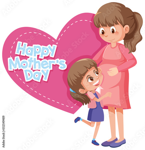 Template design for happy mother s day with mom and girl