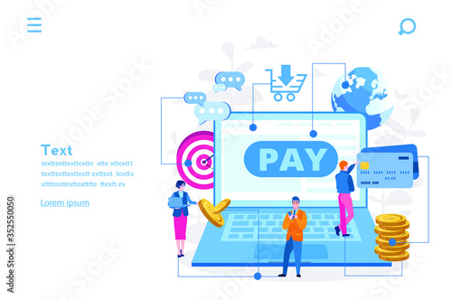 Online shopping , online payment. Vector illustration for web banner, infographics, mobile. Digital purchase. E commerce, e payment,