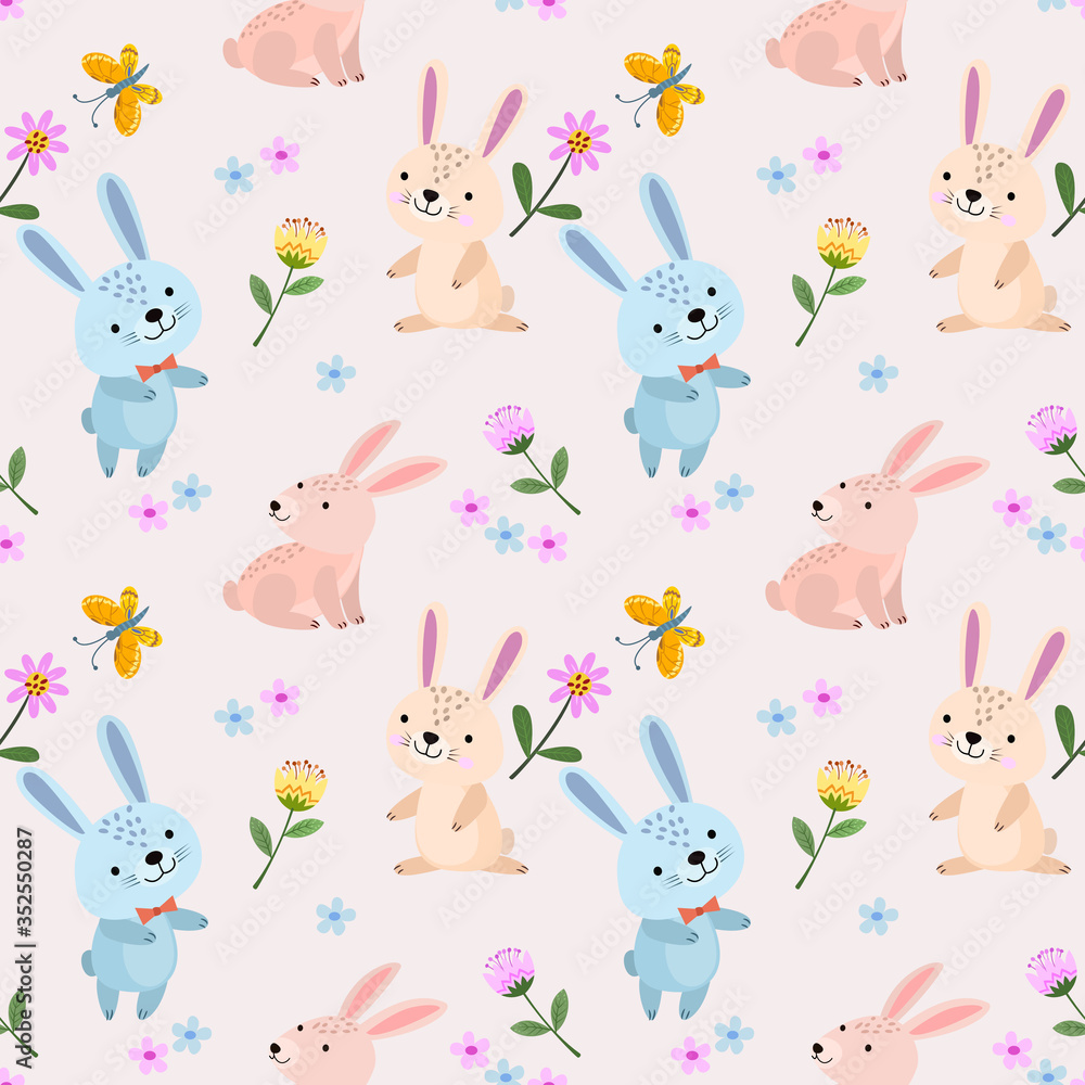 Cute rabbit seamless pattern for fabric textile wallpaper.