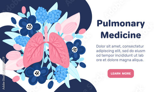 Vector healthy lungs on flowers. Background for label, advertisement of pulmonary medicine, landing or banner for pulmonology clinic, design for website or article about respiratory system health