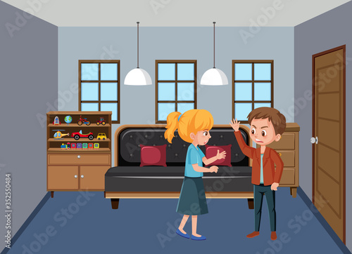 Background scene with husband hitting wife at home