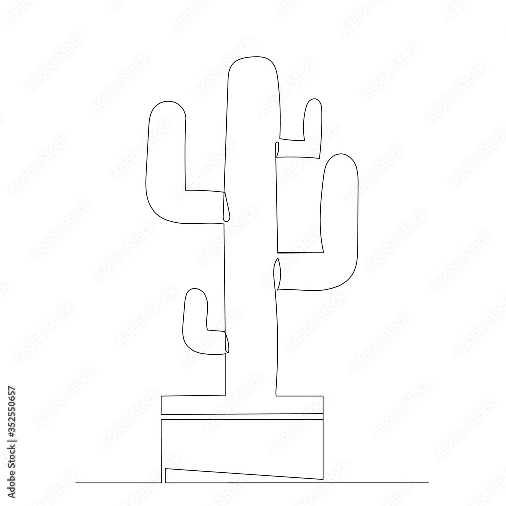 isolated, cactus in a pot drawing in one continuous line, sketch isolated, cactus in a pot drawing in one continuous line, sketch