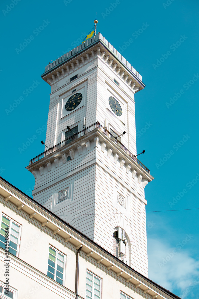 view of bell tower in Lviv city. travel landmark