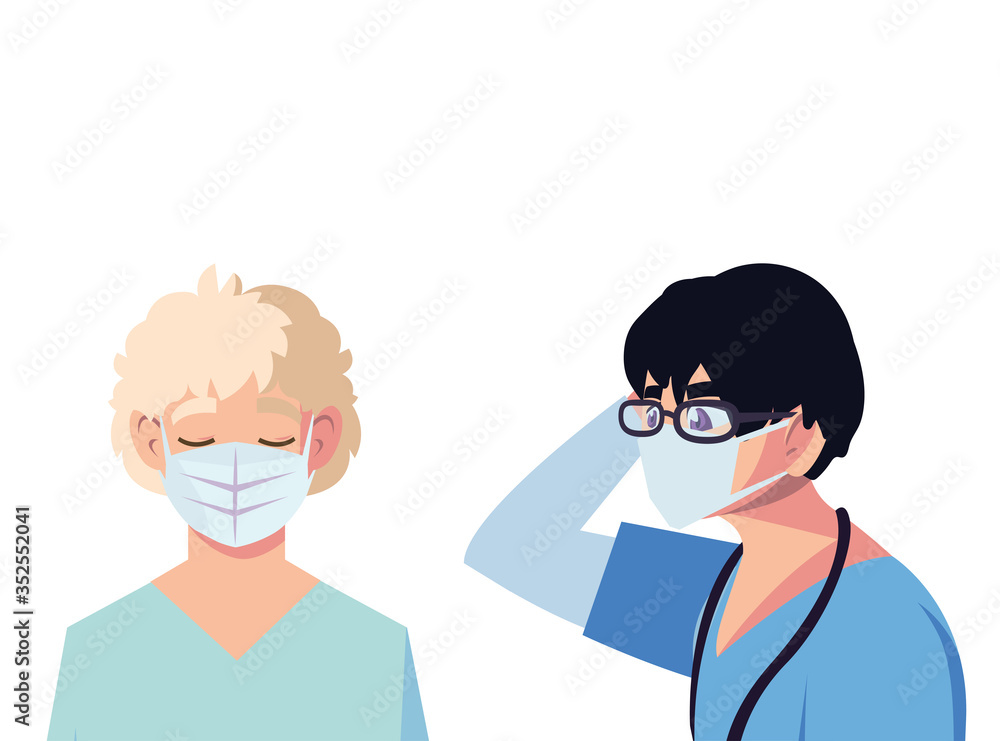 Men doctors with uniforms and masks vector design Men doctors with uniforms and masks vector design