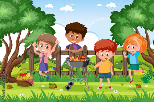 Background scene with kids in the park