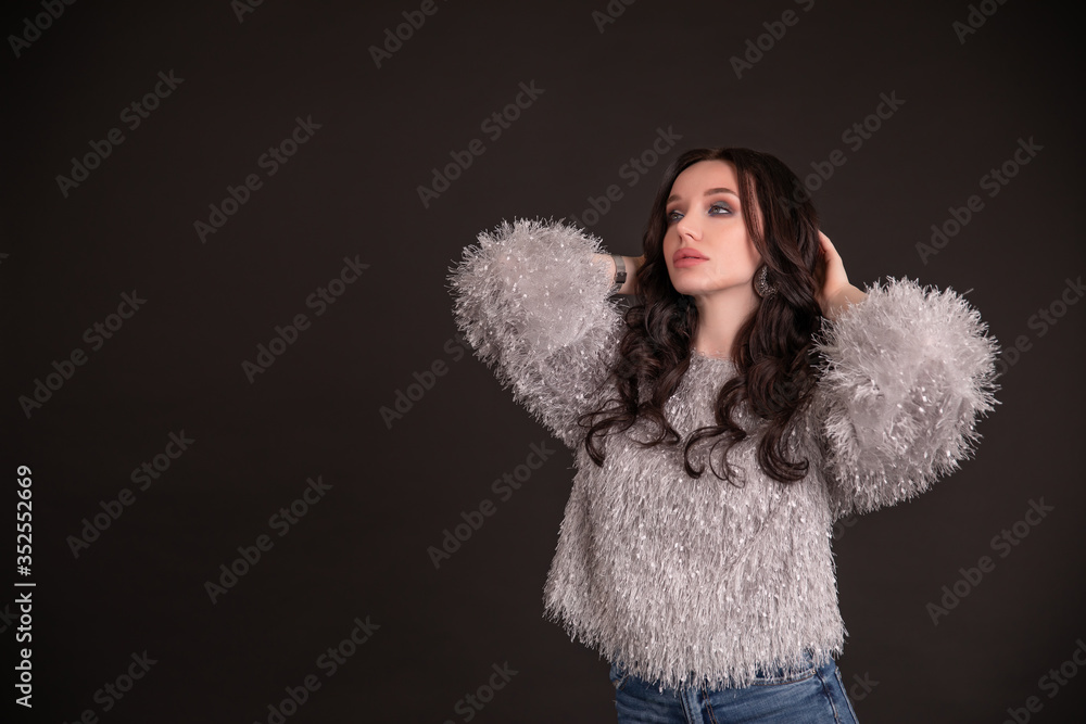 Beautiful girl on a black background. copy space. Beautiful girl on a black background. copy space.