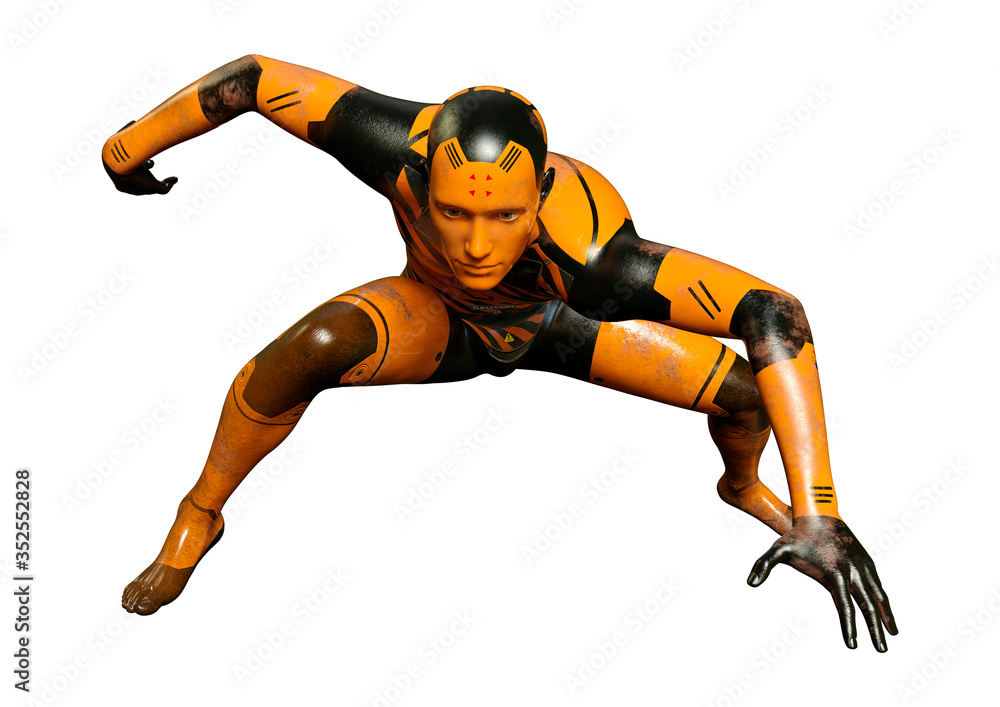 3D Rendering Male Robot on White 3D Rendering Male Robot on White