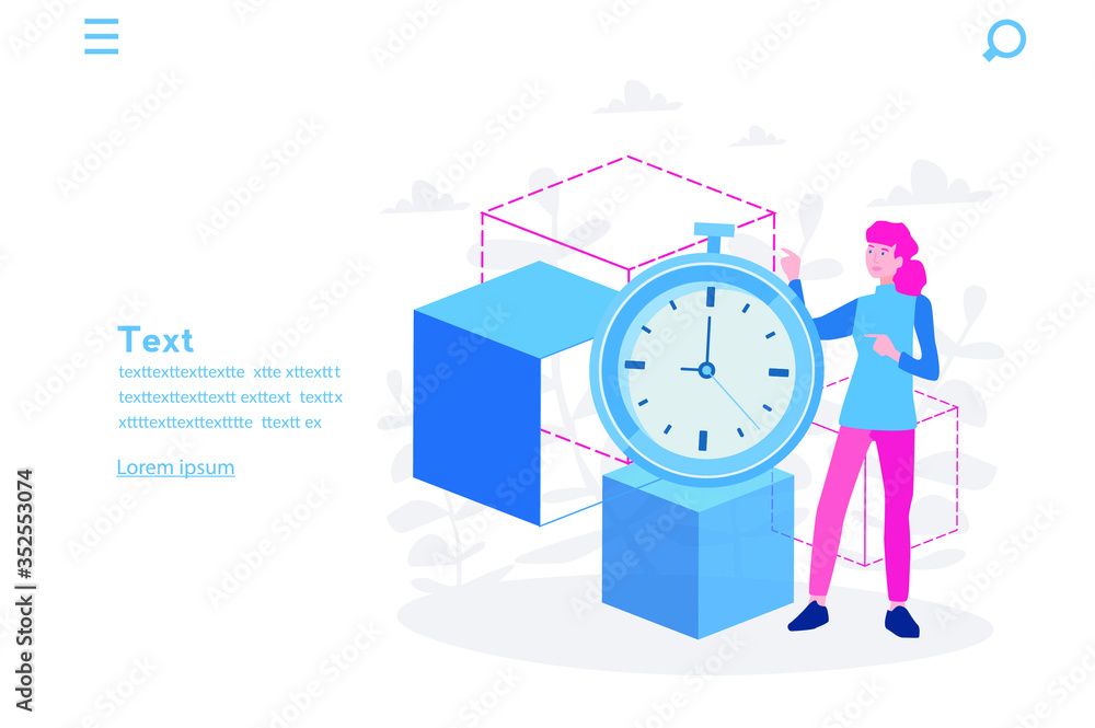 Time management, Detect time, woman, sand clock. Vector illustration for web banner, infographics, mobile. Time management, Detect time, woman, sand clock. Vector illustration for web banner, infographics, mobile.