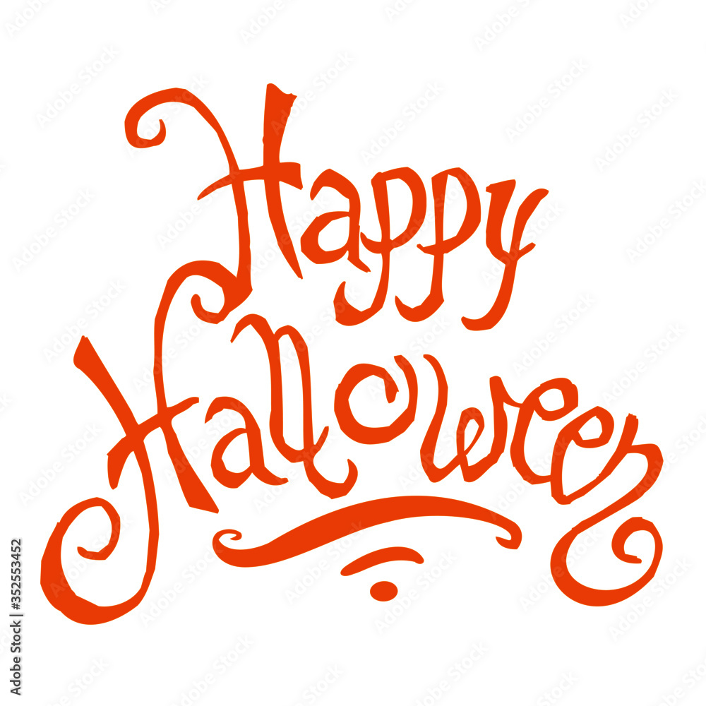 Happy Halloween handwritten decorative text in orange Happy Halloween handwritten decorative text in orange