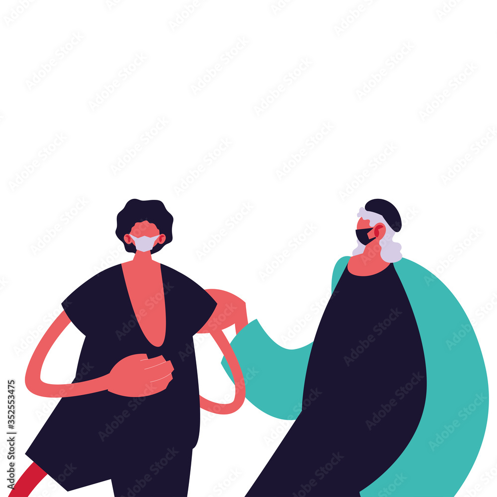 Obraz premium Urban men cartoons with masks and casual cloth vector design