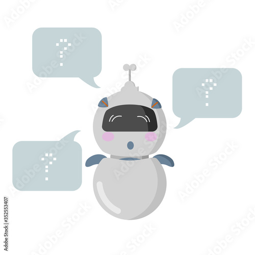 The chat bot is loaded with various questions that it solves. Kawaii assistant robot for online help to companies. Cute cartoon robot in a flat style.