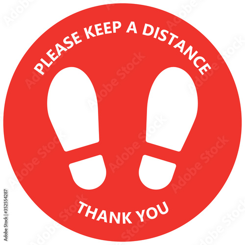 Keep safe social distance floor sticker with foot print. Isolated vector label of shoe sole. Virus warning sign for crowded place. 