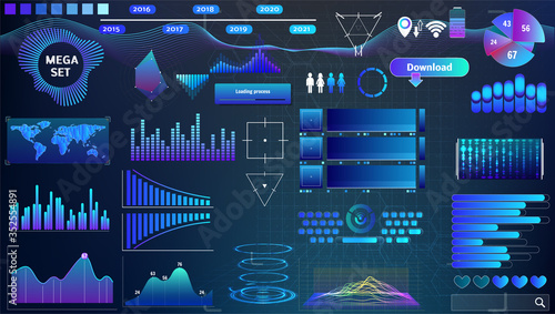blue-violet vector HUD set in trend colors for design and device applications
