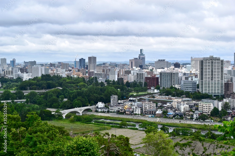 The view of Sendai from Aoba castle.