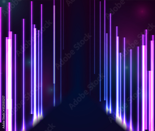 Blue and purple neon laser lines abstract futuristic background. Vector design © saicle
