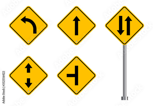 Traffic road sign set  street signs  yellow isolated on white background  vector illustration.